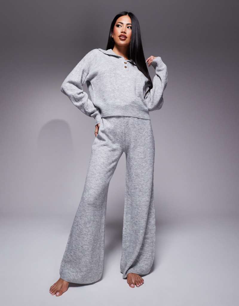 ASOS DESIGN lounge cable knit sweater and pants set in gray ASOS DESIGN