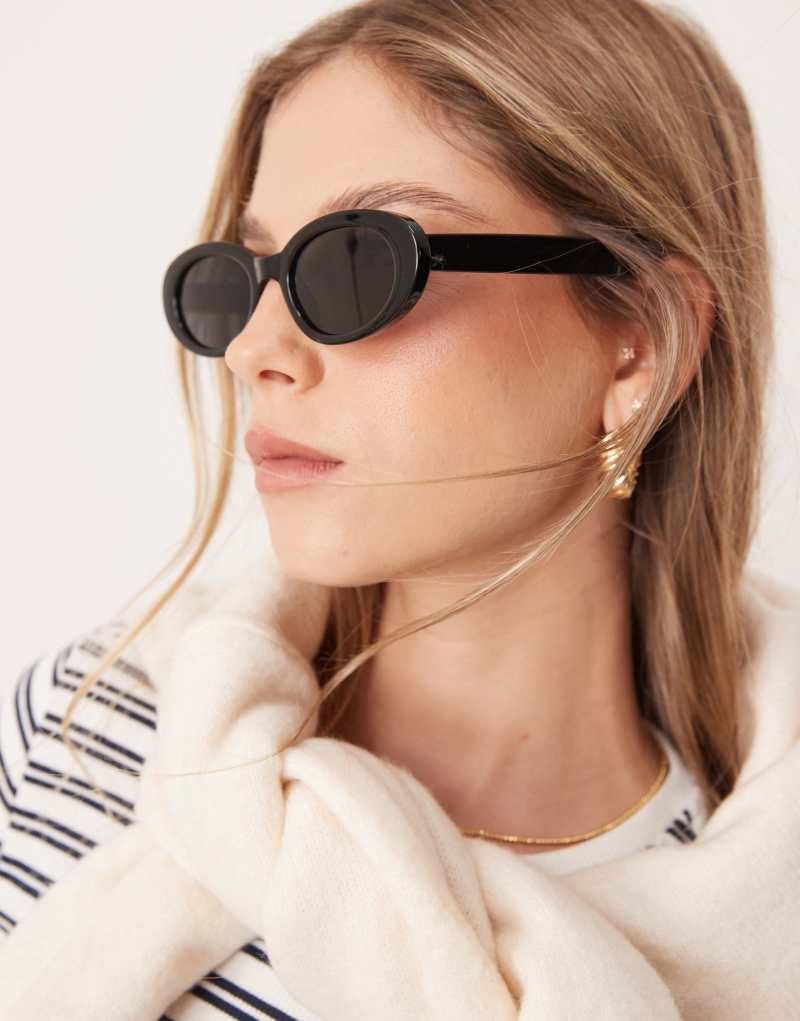 ASOS DESIGN skinny oval sunglasses in black Asos Design