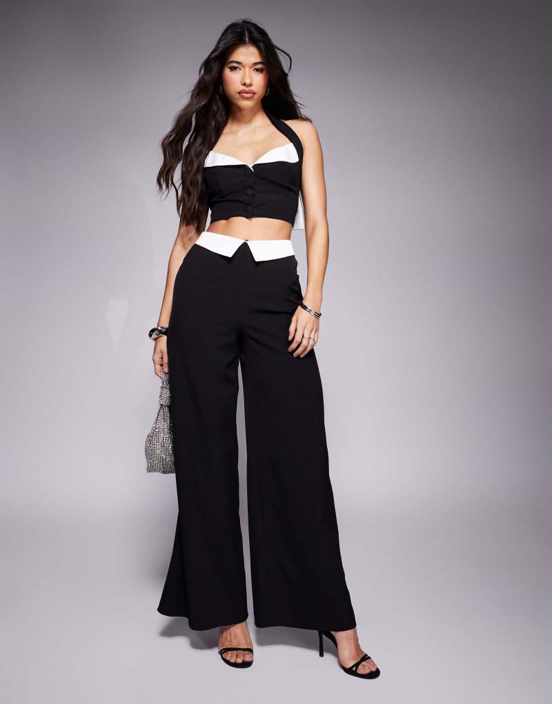 ASOS LUXE satin contrast wide leg pants in black - part of a set ASOS Luxe