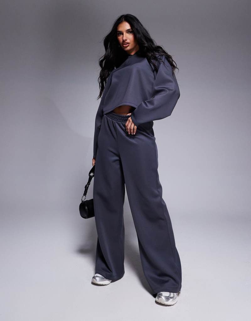 ASOS DESIGN scuba wide leg sweatpants in slate gray - part of a set ASOS DESIGN