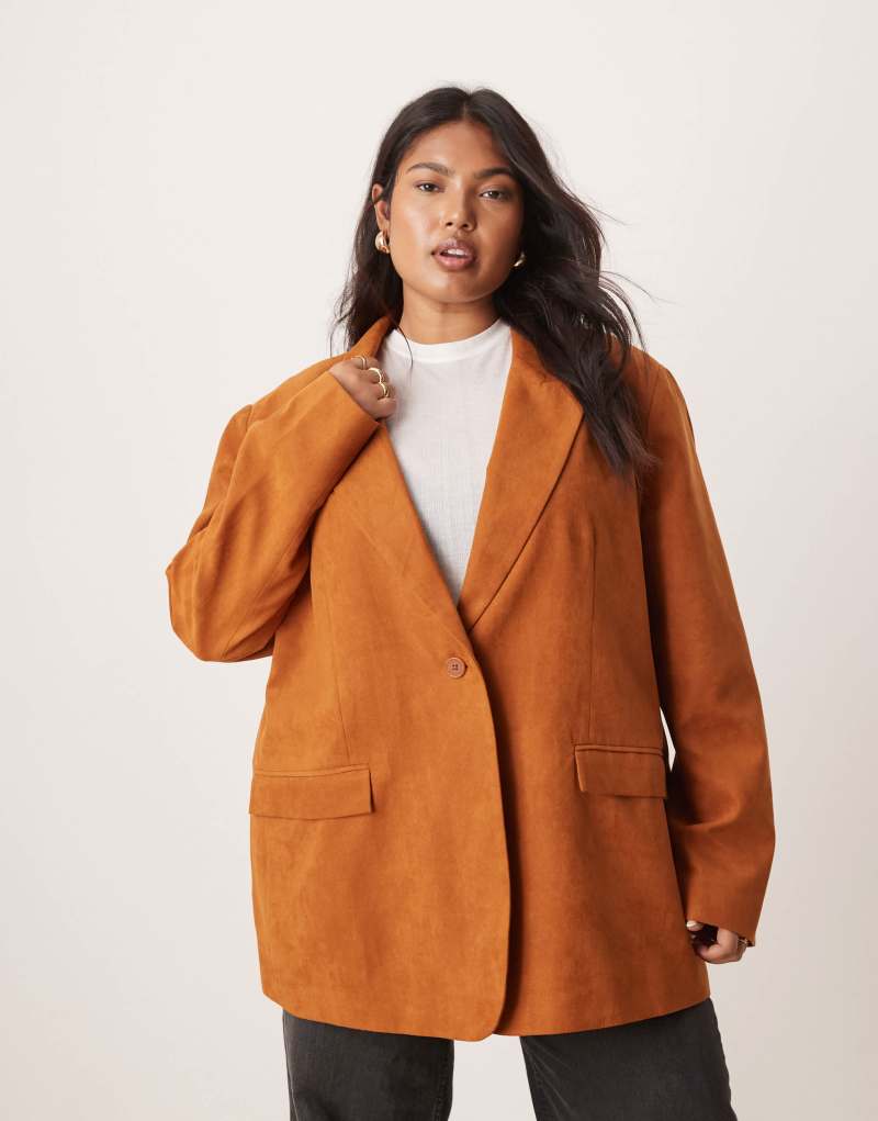 ASOS DESIGN Curve oversized faux suede blazer in rust ASOS DESIGN