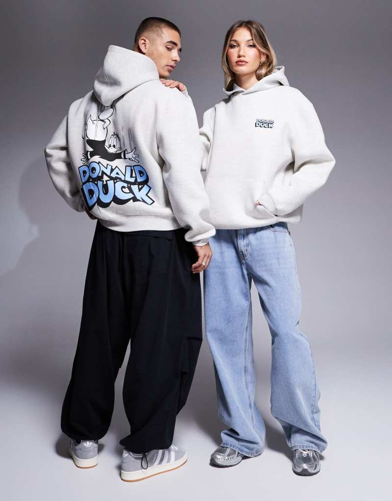 ASOS DESIGN Disney unisex oversized scuba hoodie with Donald Duck prints in gray heather ASOS DESIGN