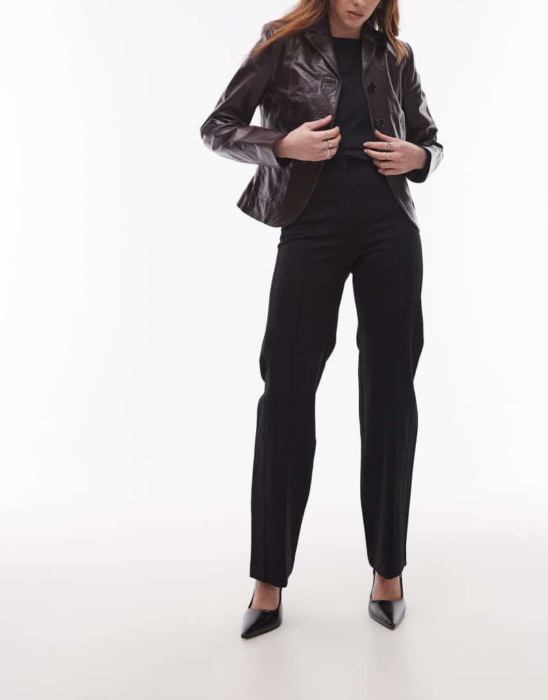 & Other Stories structured jersey tailored straight leg pants with pintuck detail in black & OTHER STORIES