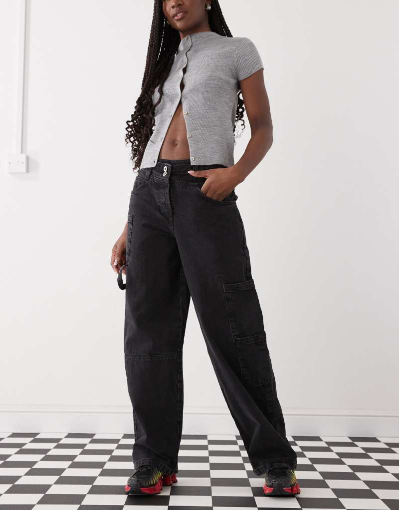 COLLUSION baggy jeans with asymmetric waistband in washed black Collusion