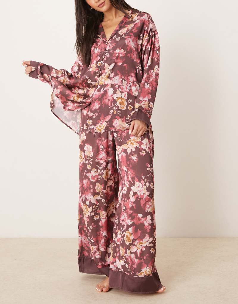 Free People Dreamy Days floral print satin pajama set in wine Free People