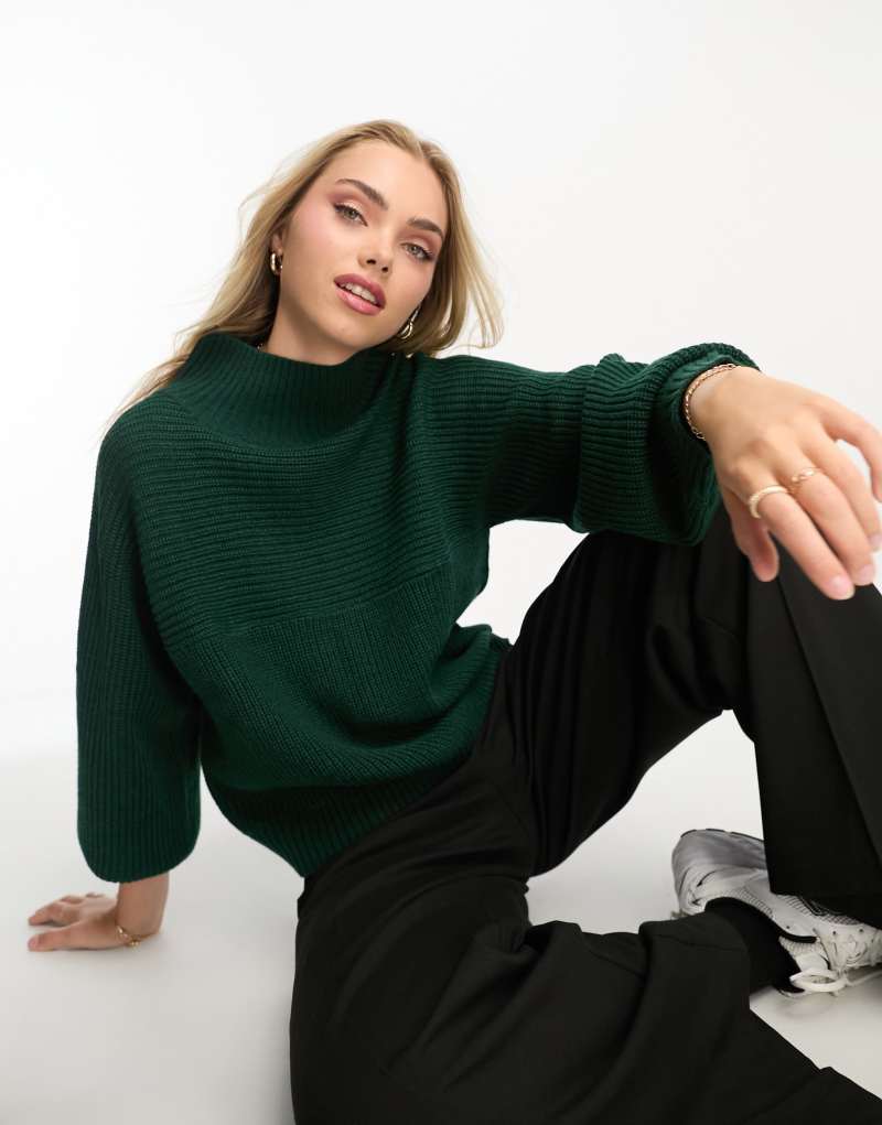 Monki high neck sweater in forest green Monki