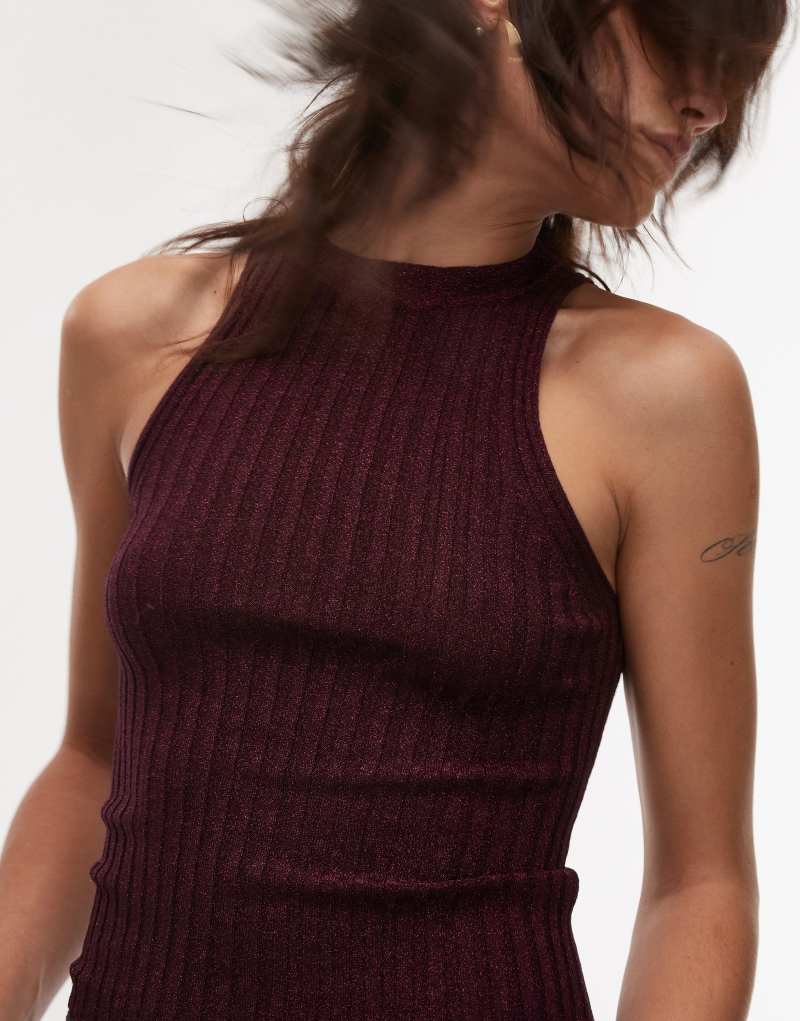 Mango shimmer knit sleeveless top in burgundy Mango