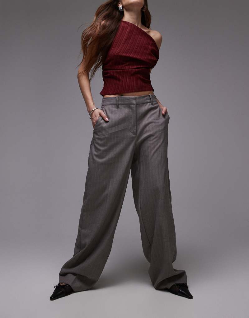 Mango herringbone stripe pants in brown MANGO