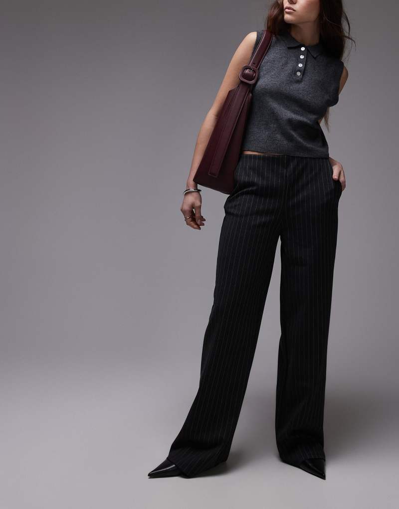 Mango pinstripe straight leg pants in gray MANGO