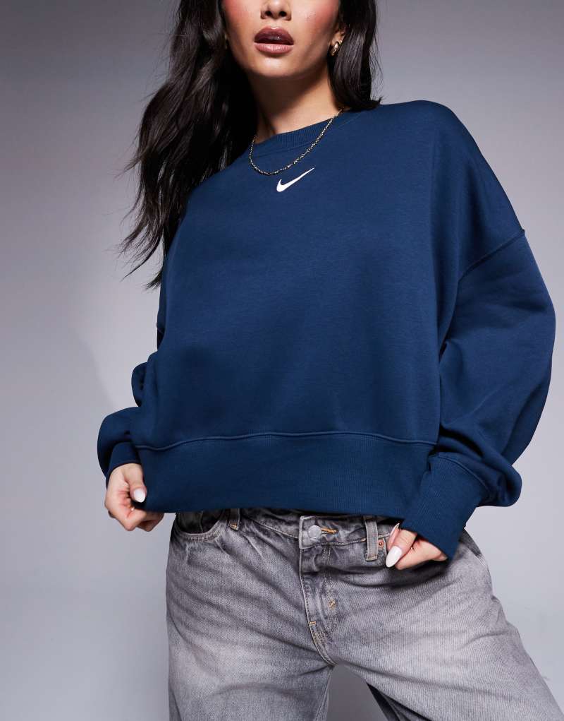 Худи Nike Phoenix Fleece oversized тёмно-синего цвета с вышивкой логотипа Nike