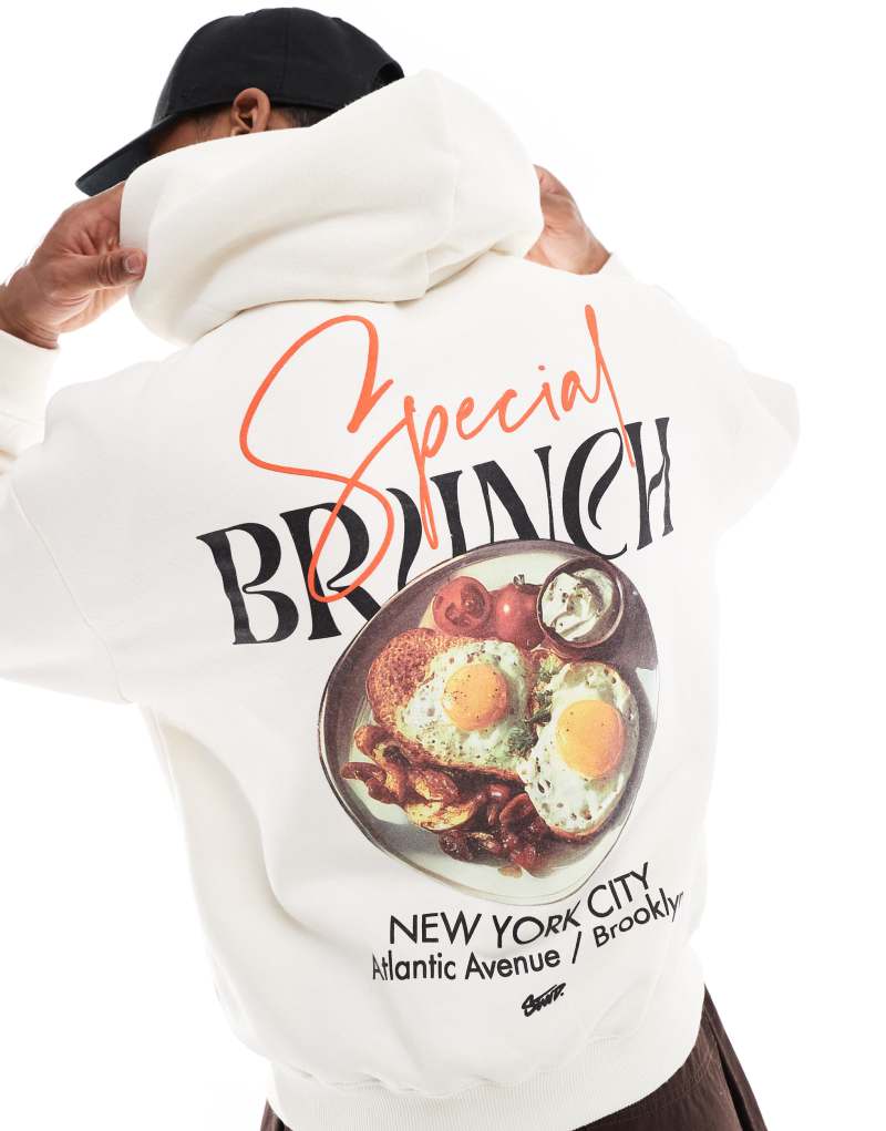 Pull&Bear STWD Brunch hoodie in white Pull&Bear