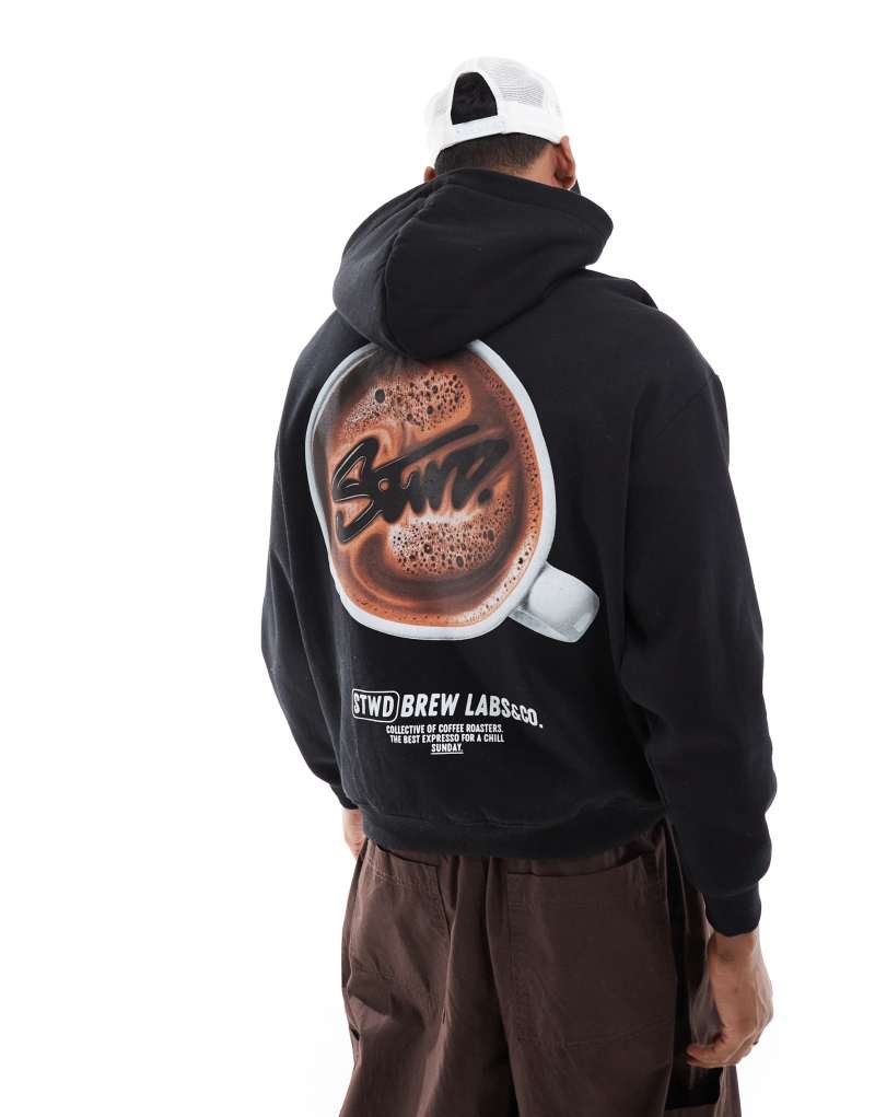 Pull&Bear STWD coffee hoodie in black Pull&Bear