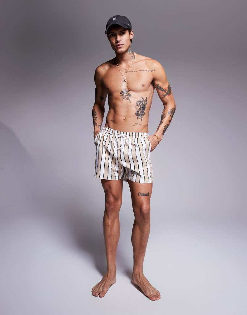 South Beach striped swim shorts in dark beige South Beach