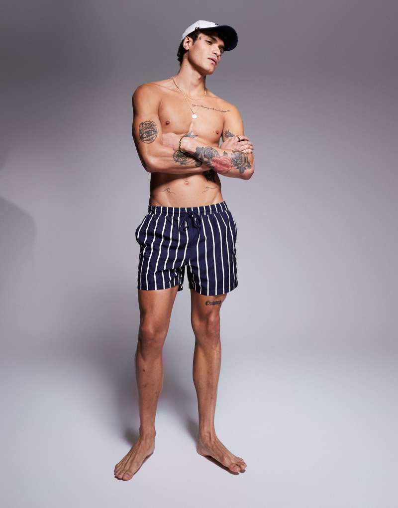 South Beach striped swim shorts in navy South Beach