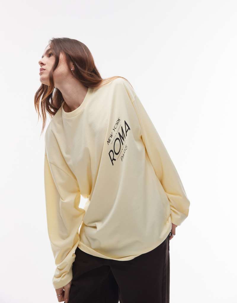 Topshop graphic Roma long sleeve skater top in yellow TOPSHOP