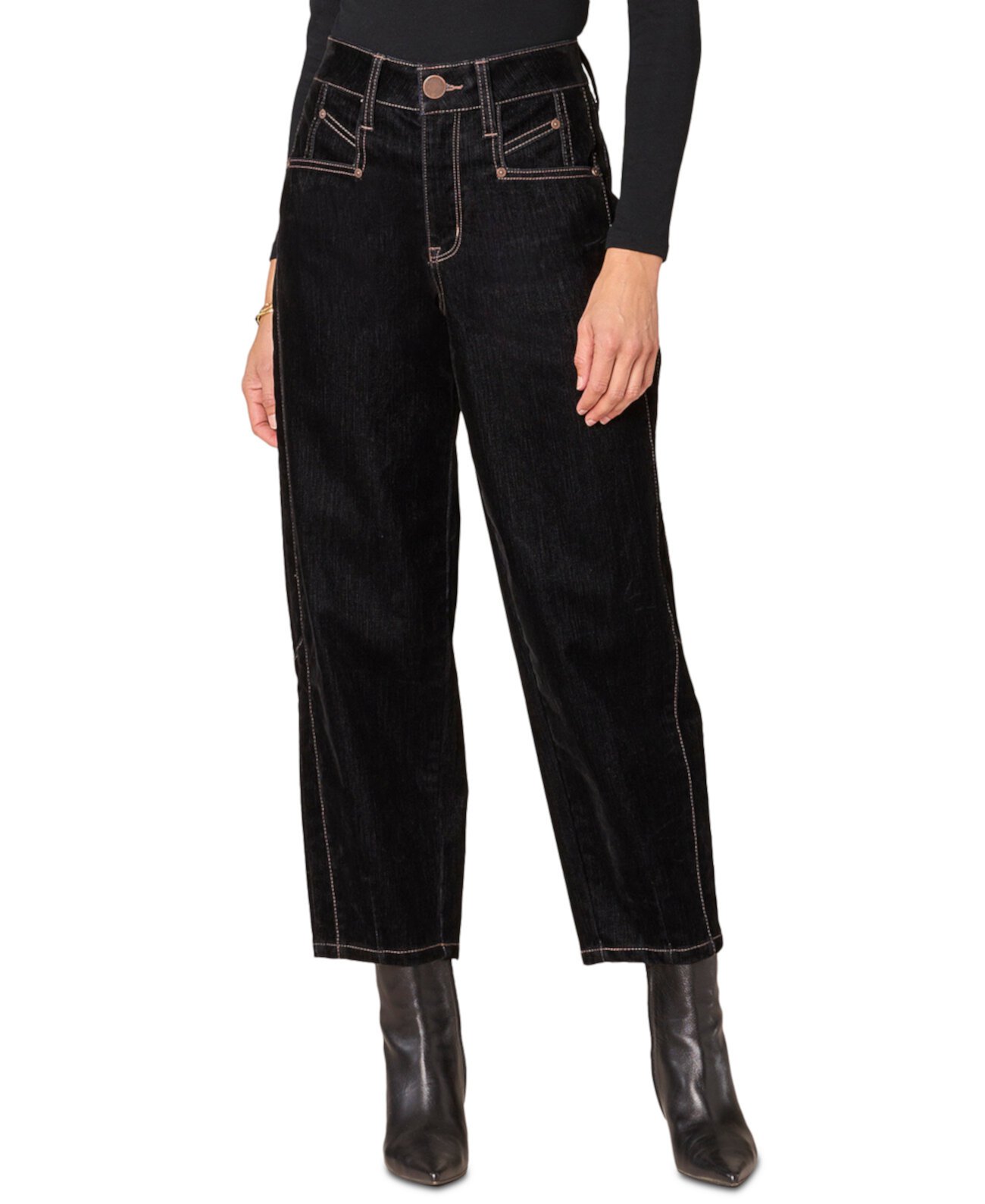 Women's "Ab" Solution Skyrise Barrel-Leg Spliced-Side-Panel Jeans Democracy