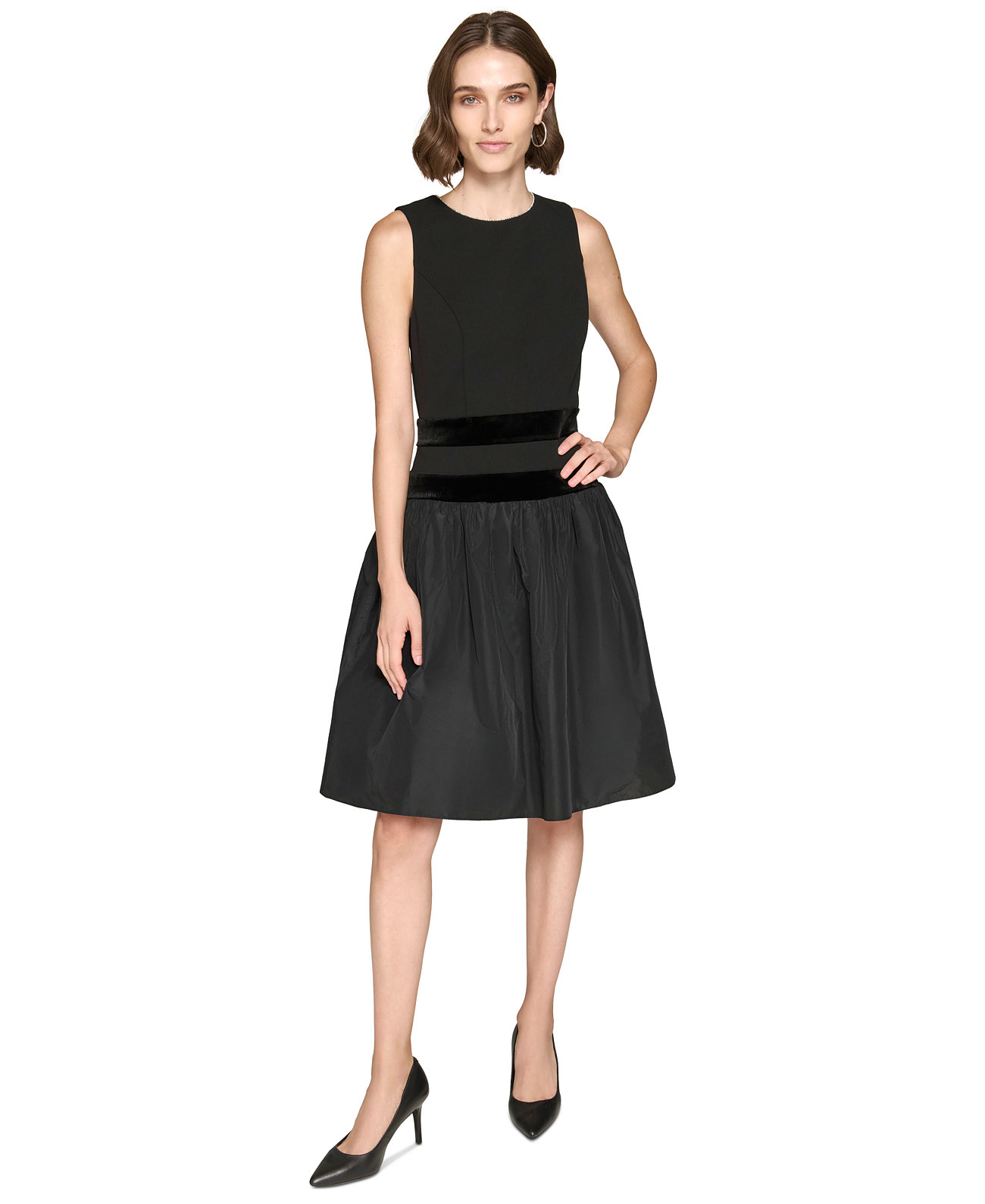 Women's Drop-Waist Velvet-Trim Dress Karl Lagerfeld Paris