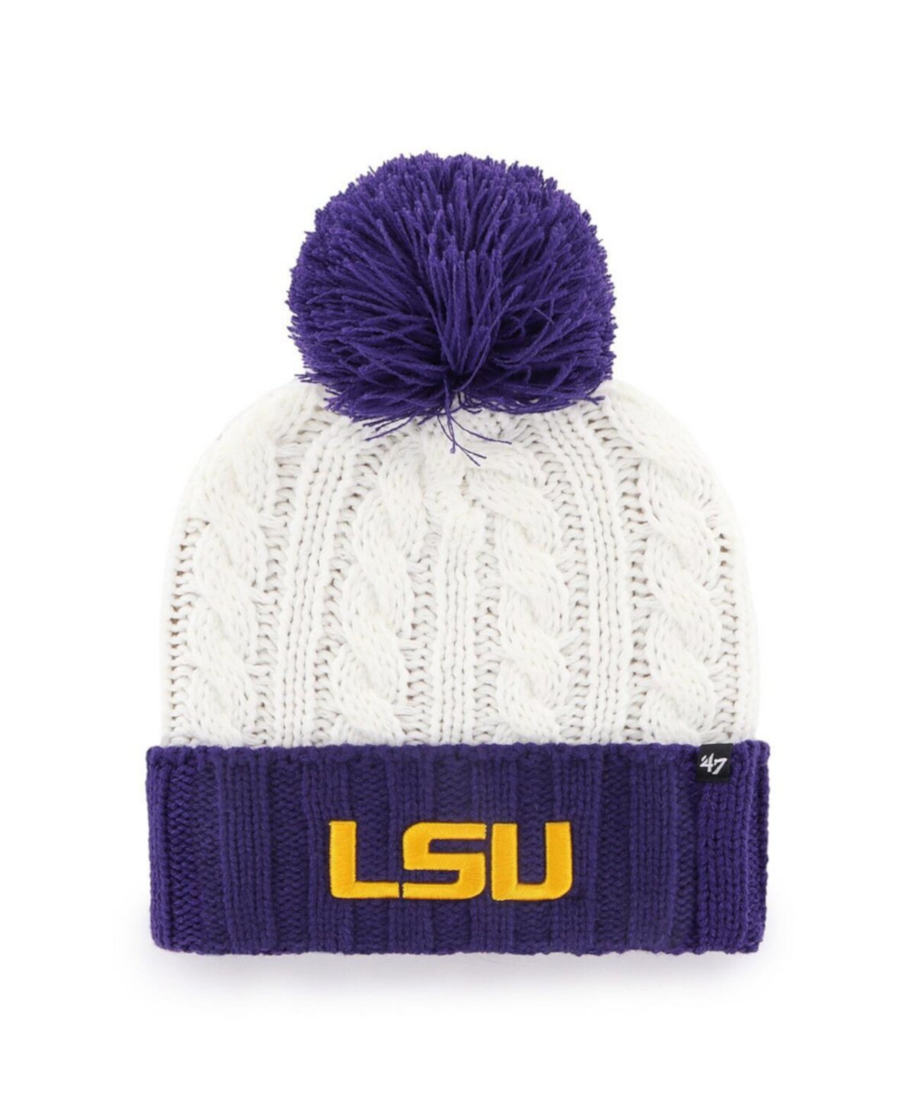 Women's White LSU Tigers Fireside Cuffed Knit Hat with Pom '47 Brand