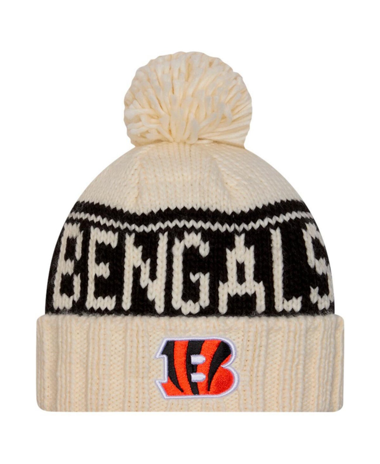 Women's Cream Cincinnati Bengals 2024 Sideline Cuffed Knit Hat with Pom New Era