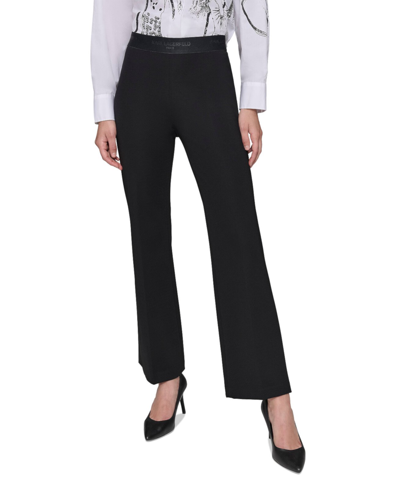 Petite Mid-Rise Logo-Waistband Pants Karl Lagerfeld Paris