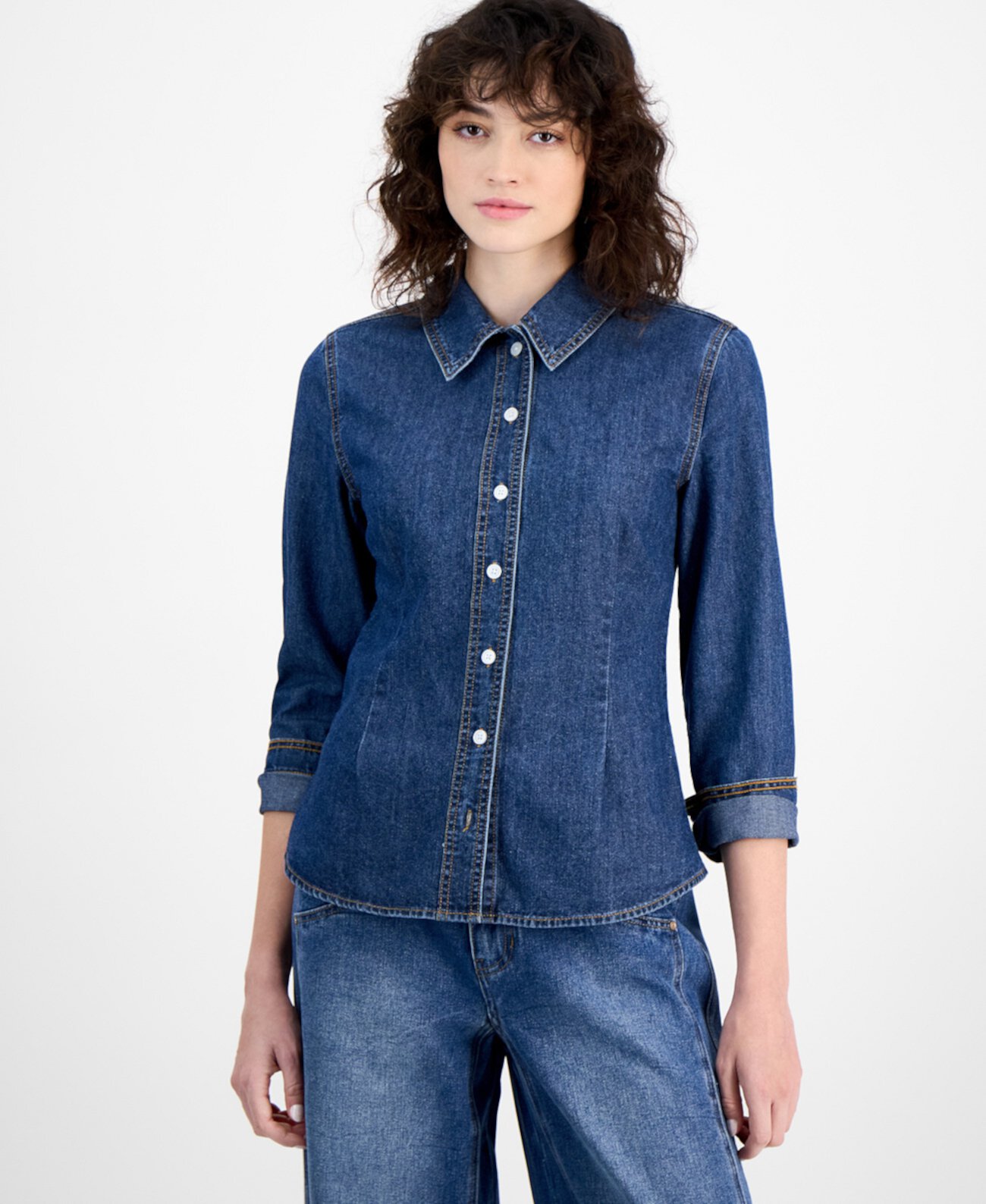 Women's Denim Pleat FrontLong-Sleeve Shirt And Now This