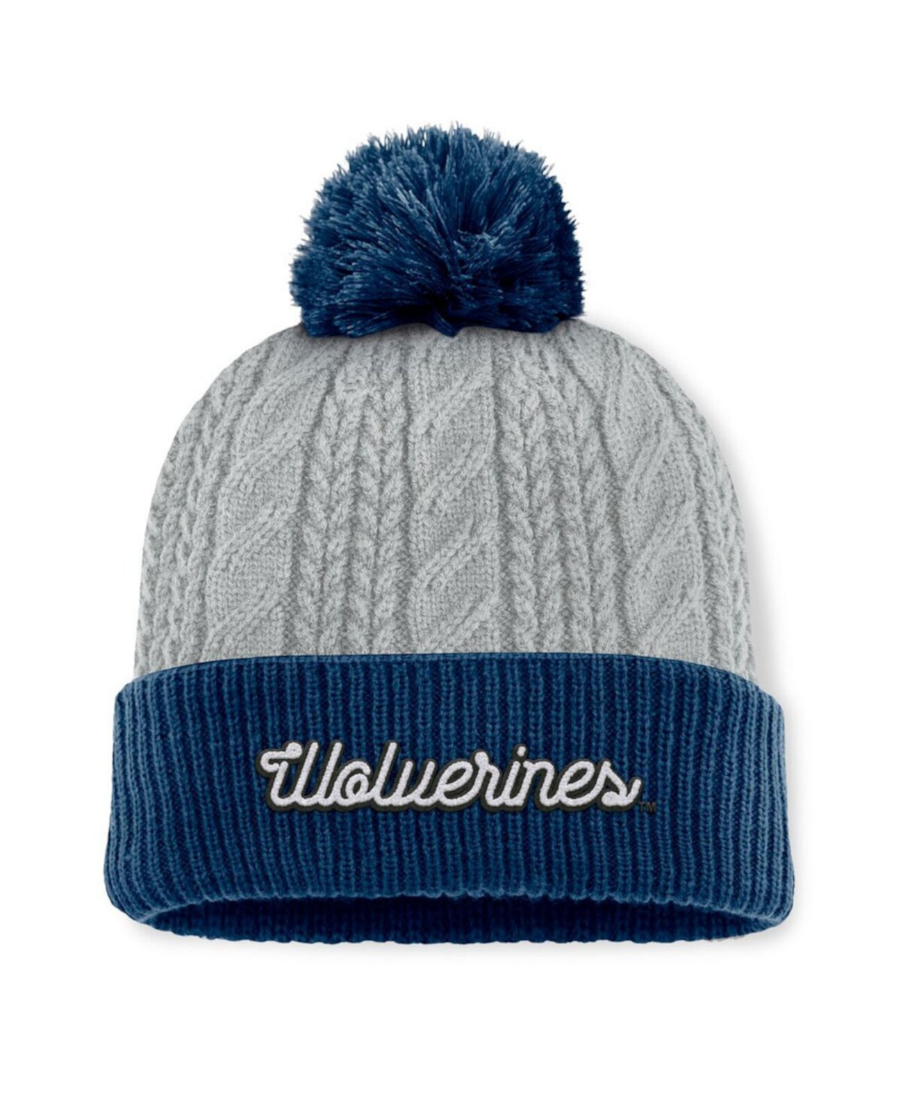 Women's Gray/Navy Michigan Wolverines Becca Cuffed Knit Hat with Pom Top of the World