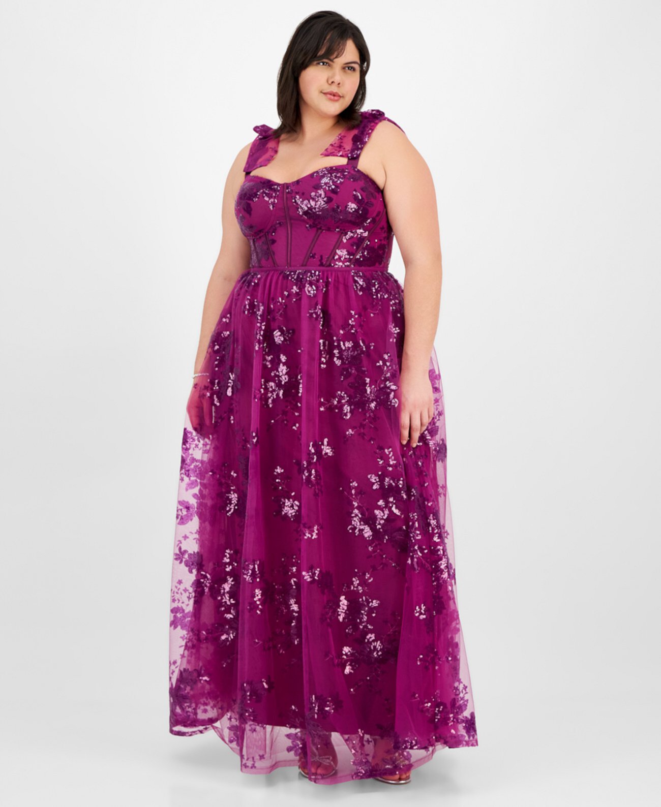 Plus Size Sequin Tulle Corset Gown, Created for Macy's City Studios