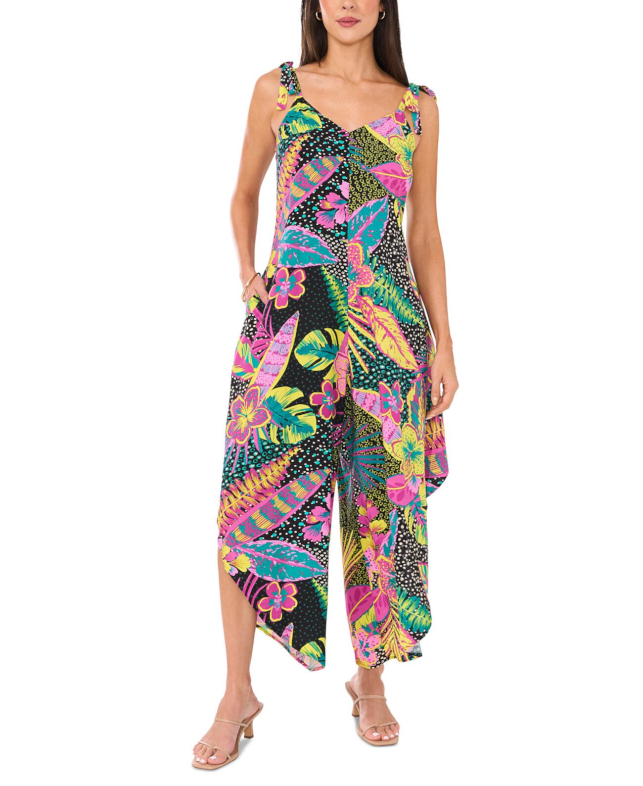 Women's Printed V-Neck Wide-Leg Jumpsuit Vince Camuto