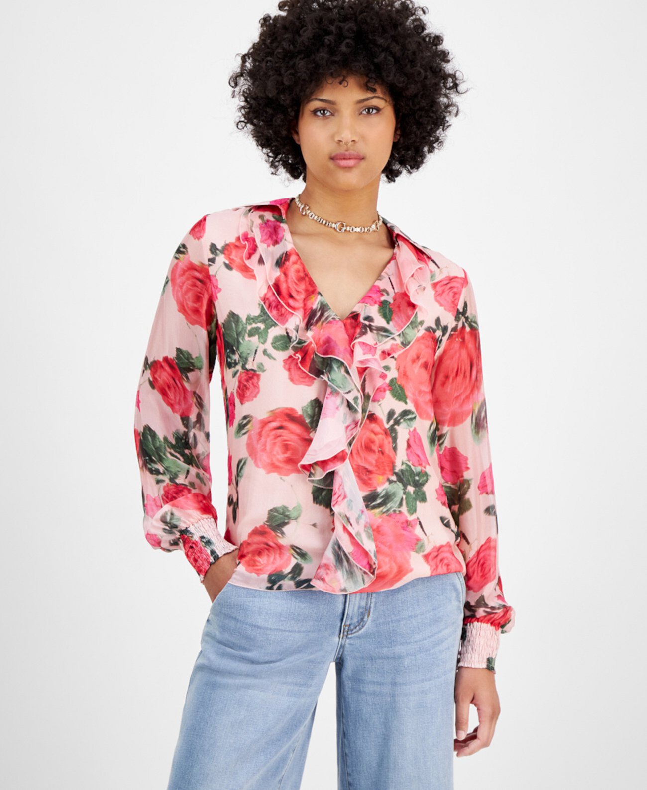 Women's Soave Ruffled Floral Chiffon Blouse GUESS