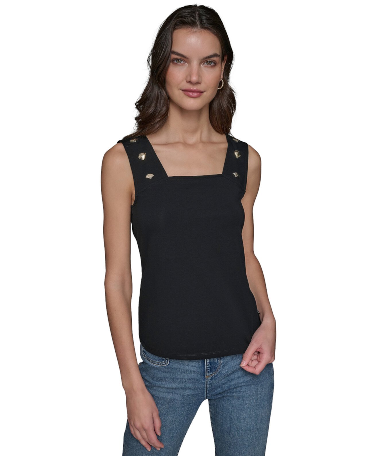 Women's Motif-Embellished Square-Neck Sleeveless Top Karl Lagerfeld Paris