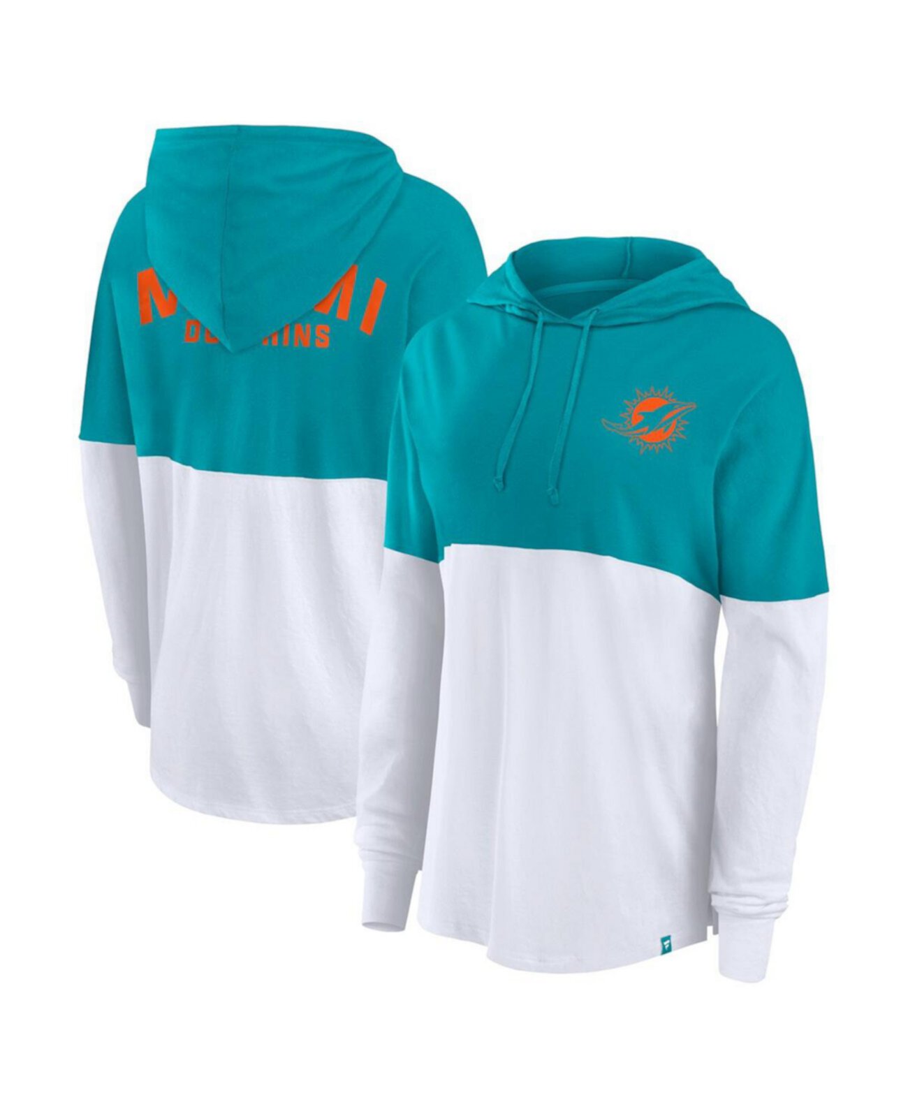 Women's Aqua/White Miami Dolphins Backup Option Long Sleeve Hoodie T-Shirt Fanatics