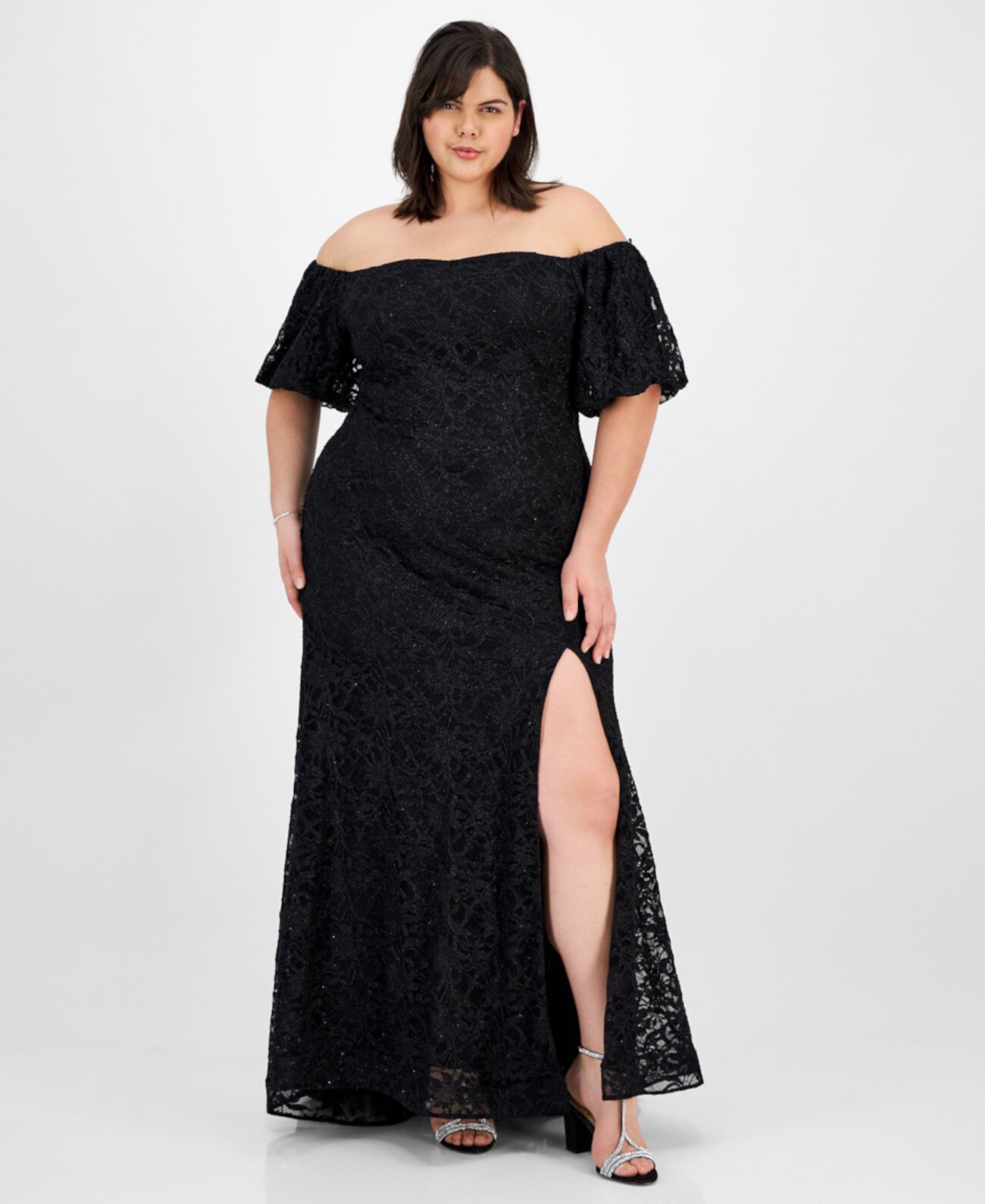 Plus Size Off-the-Shoulder Lace Gown, Created for Macy's Emerald Sundae