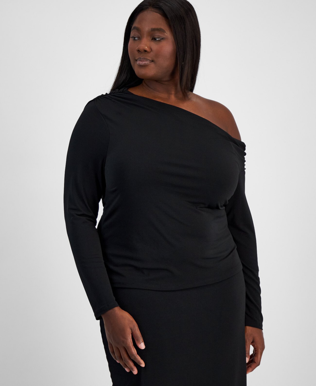 Trendy Plus Size Printed Asymmetric Drape Top, Exclusively at Macy's Bar III