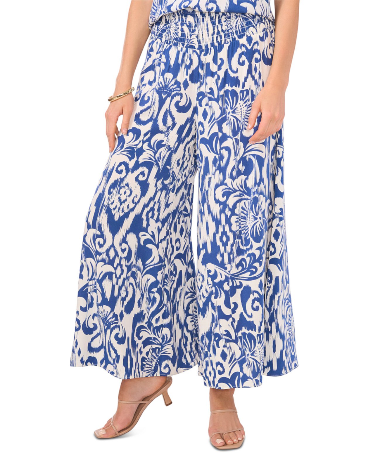 Women's Printed Smocked-Waist Wide-Leg Pants Vince Camuto