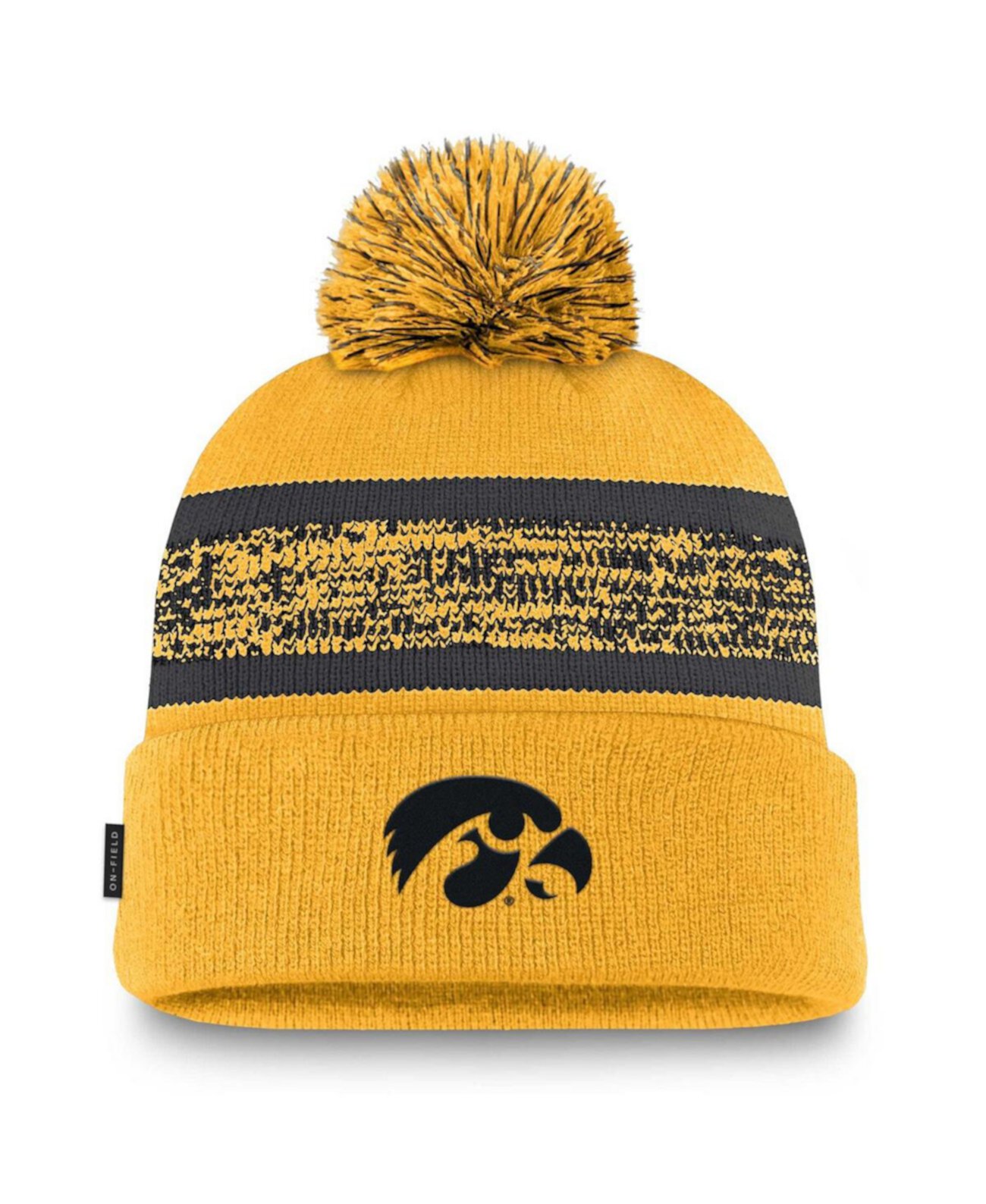 Men's Gold/Black Iowa Hawkeyes On-Field Peak Cuffed Knit Hat with Pom Nike