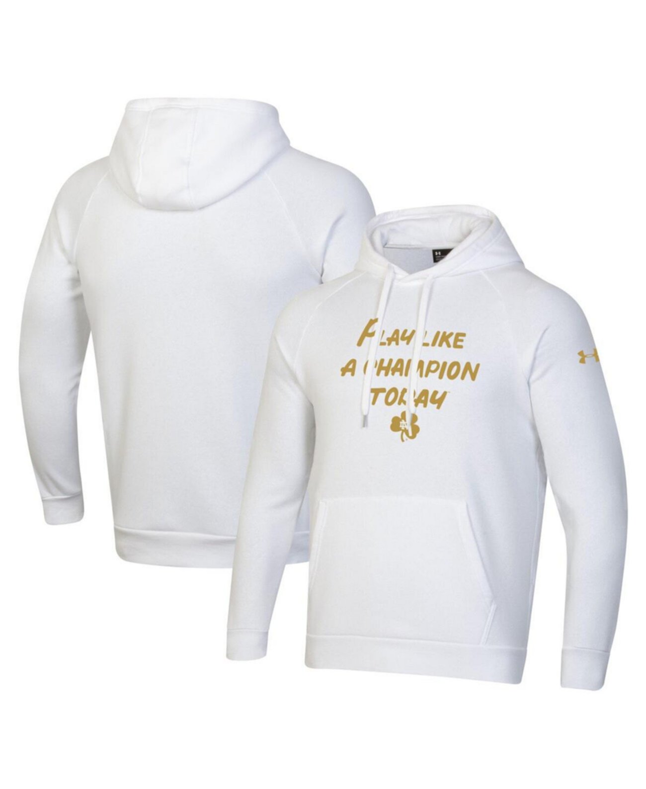 Men's White Notre Dame Fighting Irish Interlocking ND Gold Rush Rival Raglan Pullover Hoodie Under Armour