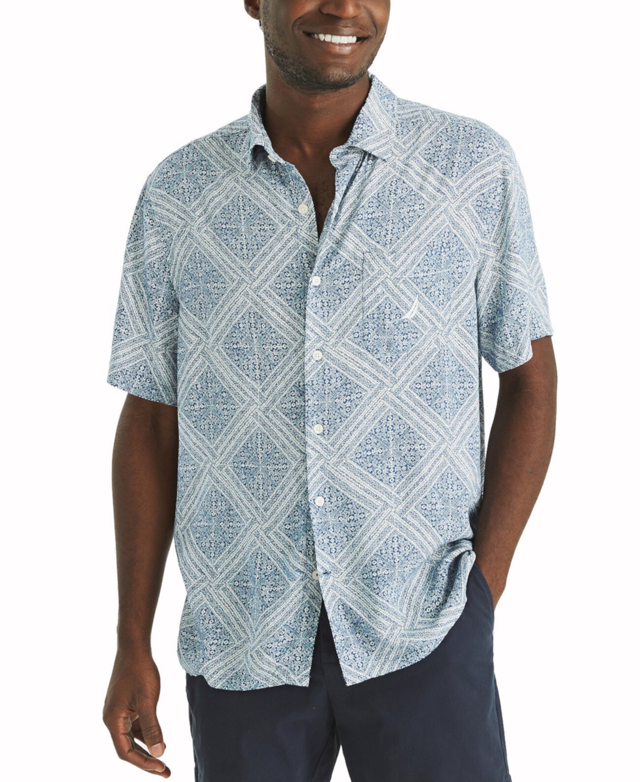 Men's Printed Linen Short Sleeve Shirt Nautica