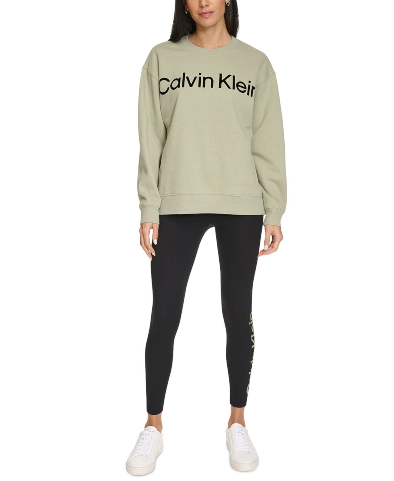 Women's Fleece Flocking Crewneck Pullover Top Calvin Klein