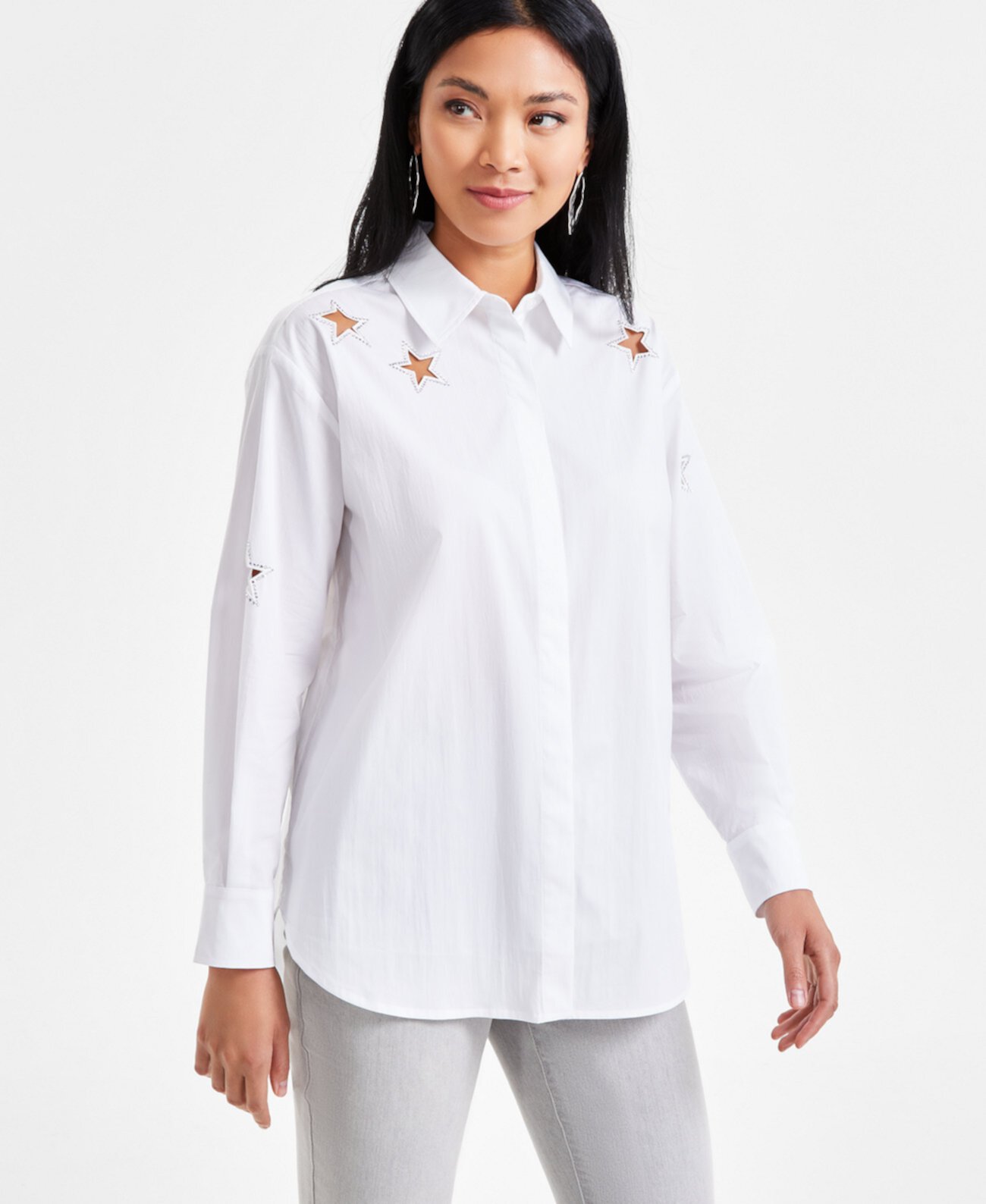 Women's Embellished Star-Cutout Shirt, Exclusively at Macy's I.N.C. International Concepts