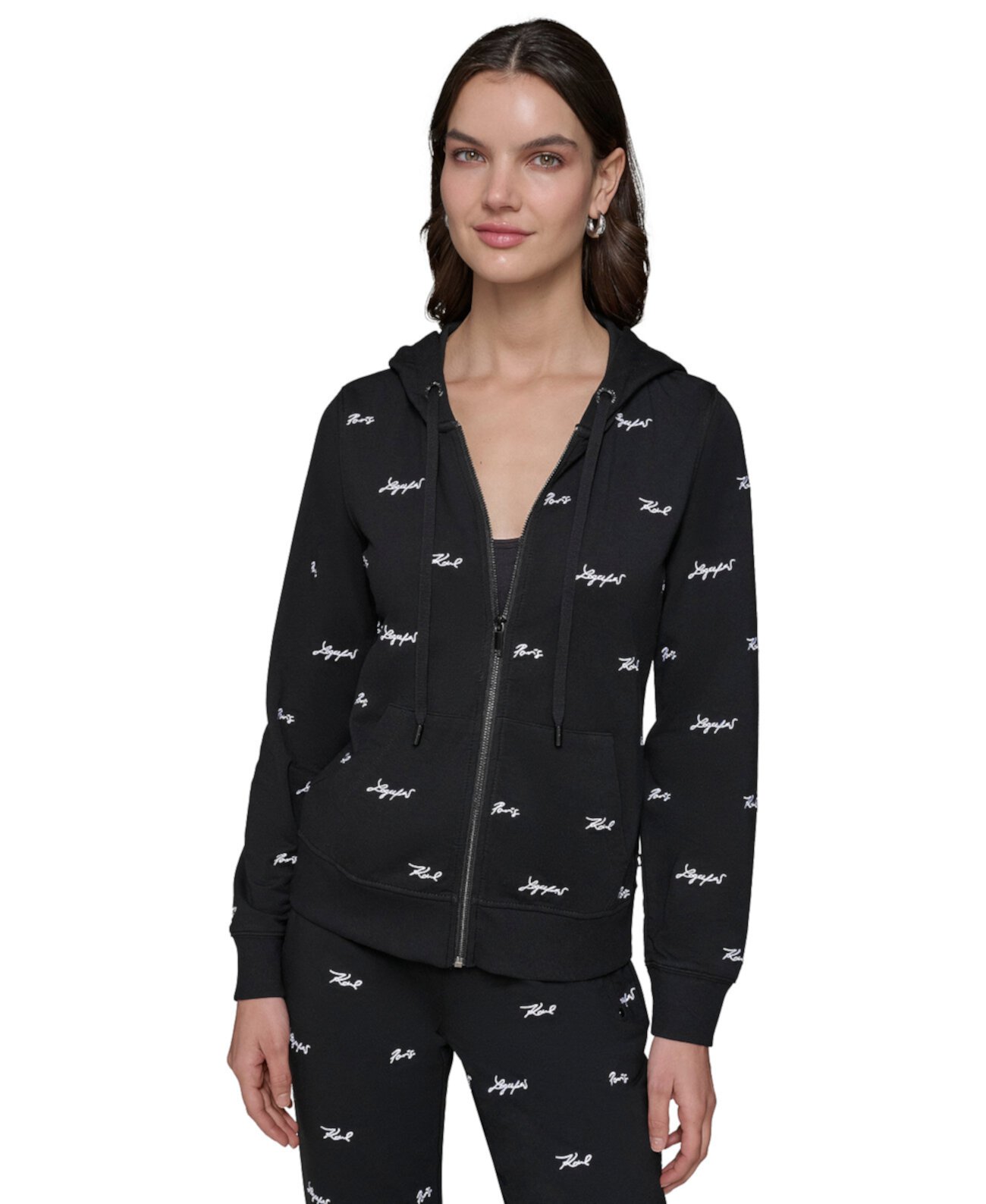 Women's Mini Script Karl Logo-Print Full-Zip Hoodie Karl Lagerfeld Paris