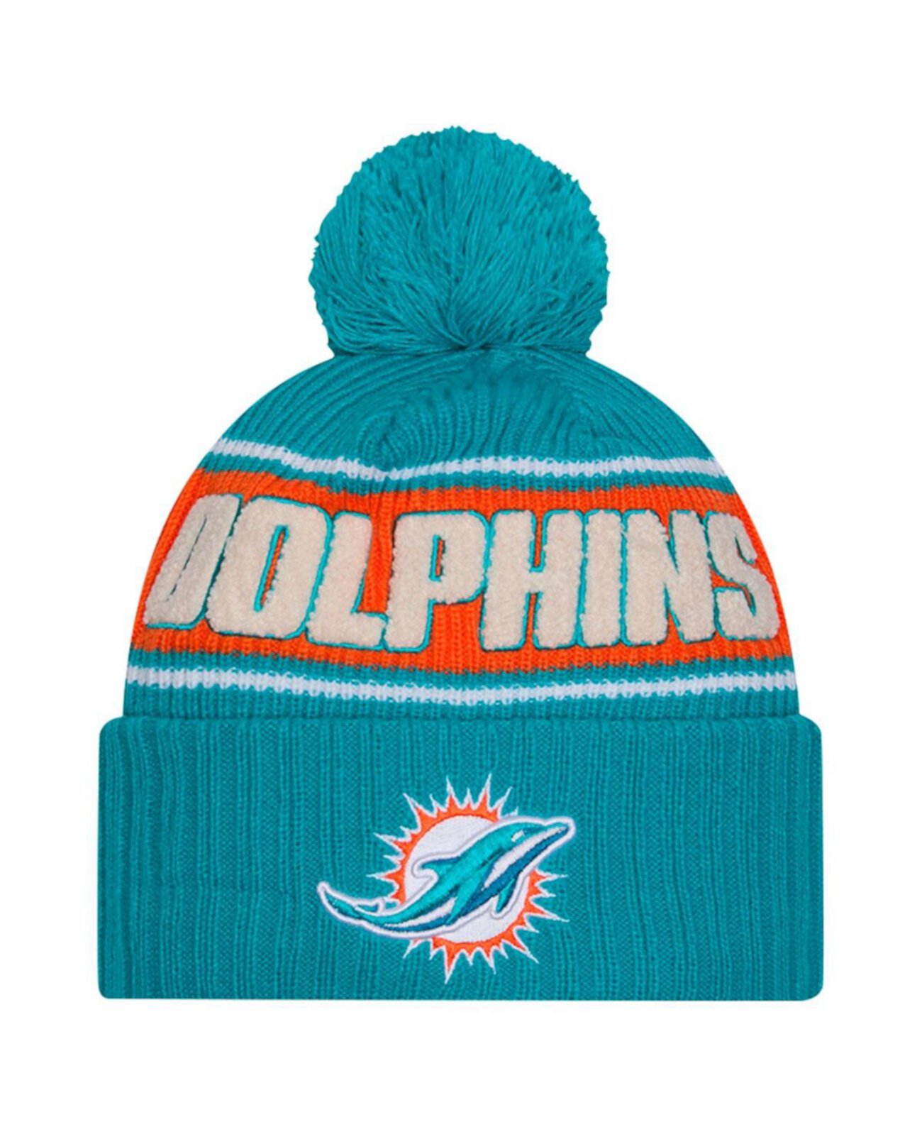 Шапка с отворотом Aqua Miami Dolphins 2024 с помпоном, акрил и wool New Era