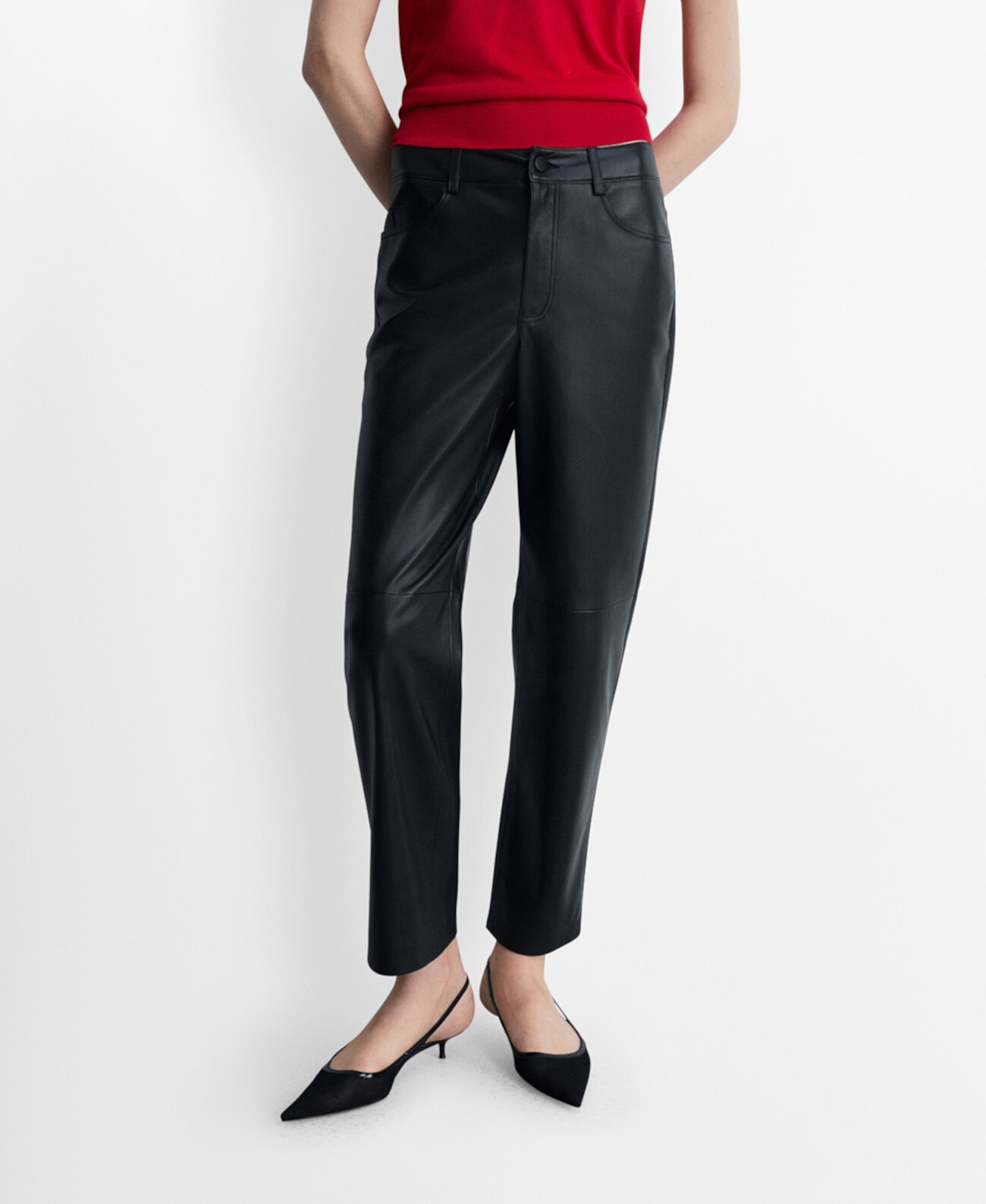 Women's Leather-Effect Straight Trousers MANGO