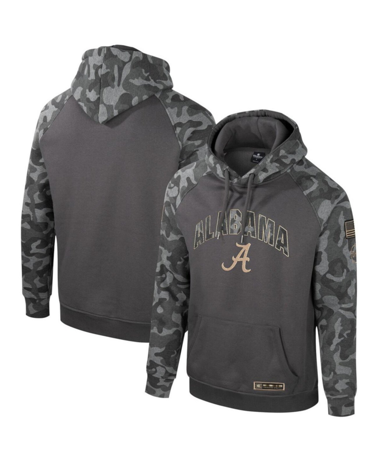 Men's Charcoal Alabama Crimson Tide OHT Military Appreciation Camo Raglan Pullover Hoodie Colosseum