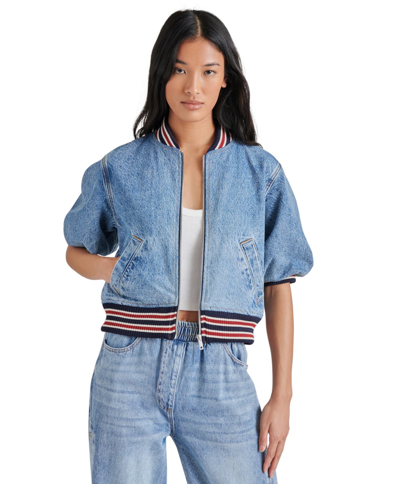 Women's Zamora Denim Bomber Jacket Steve Madden