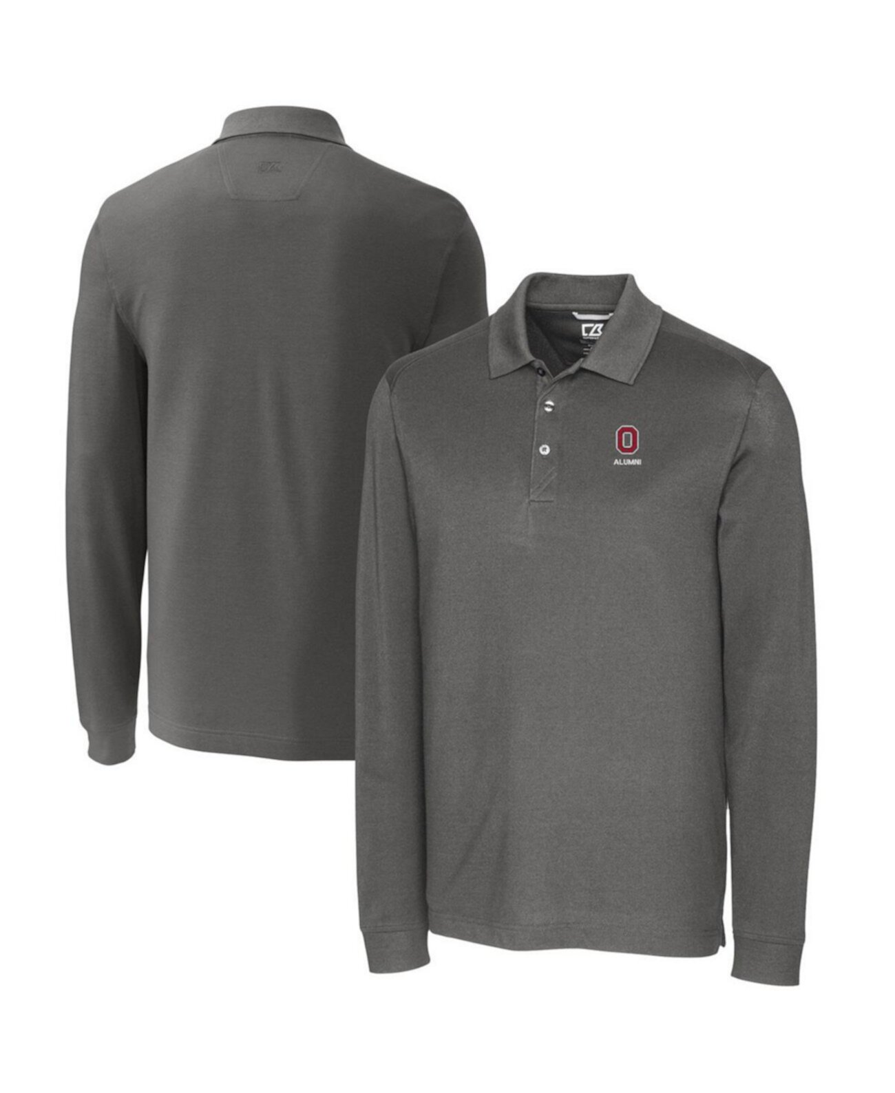 Men's Gray Ohio State Buckeyes Alumni Logo Advantage Tri-Blend Pique Long Sleeve DryTec Polo Cutter & Buck