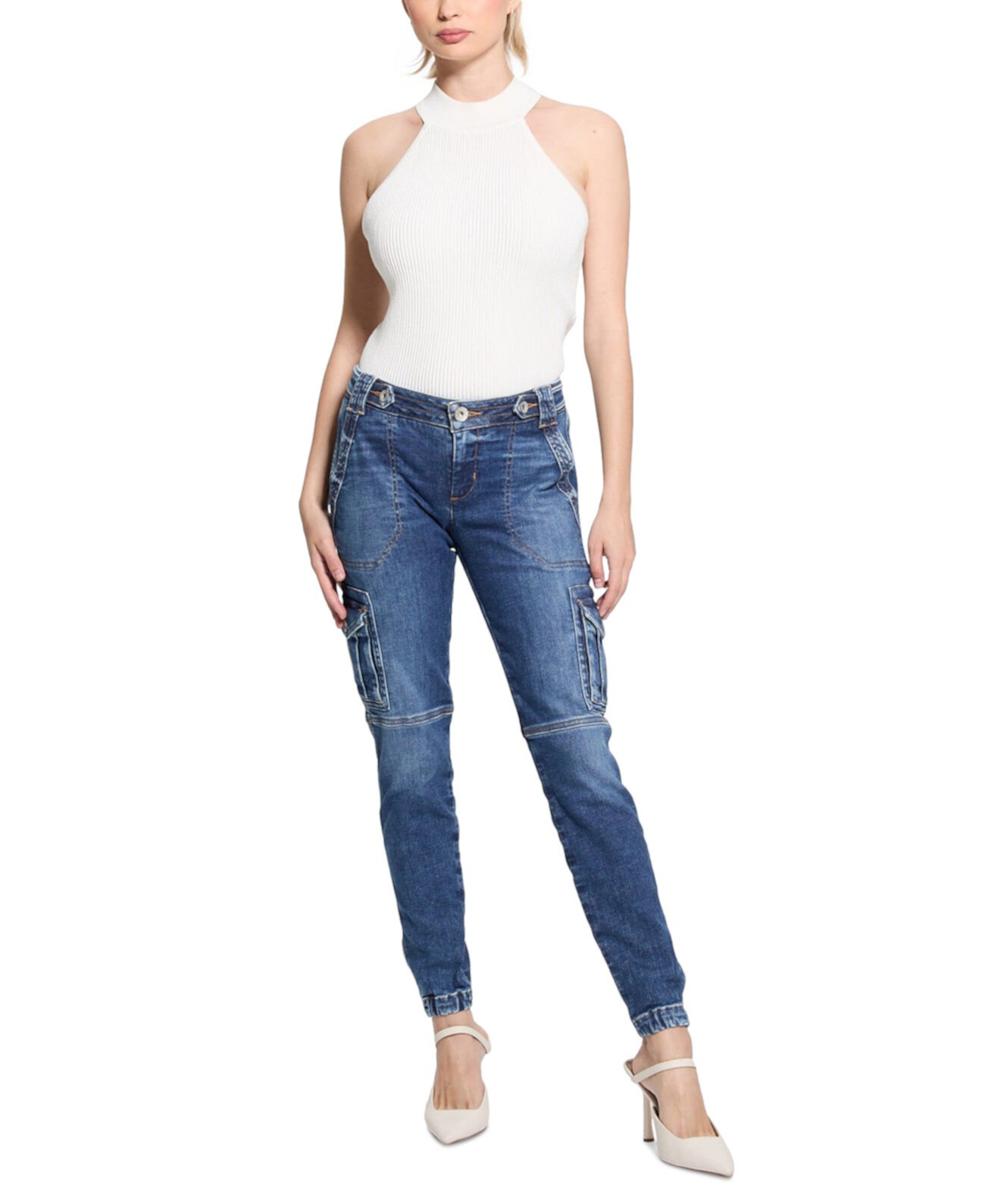 Women's Cadet Mid-Rise Skinny Cargo Jeans GUESS