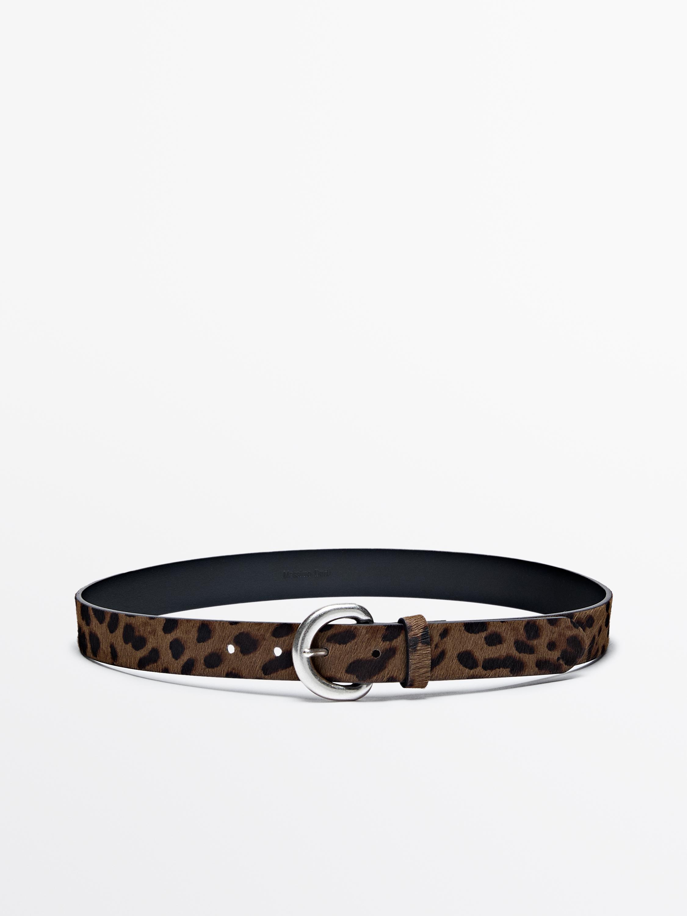 Leather leopard print belt Massimo Dutti