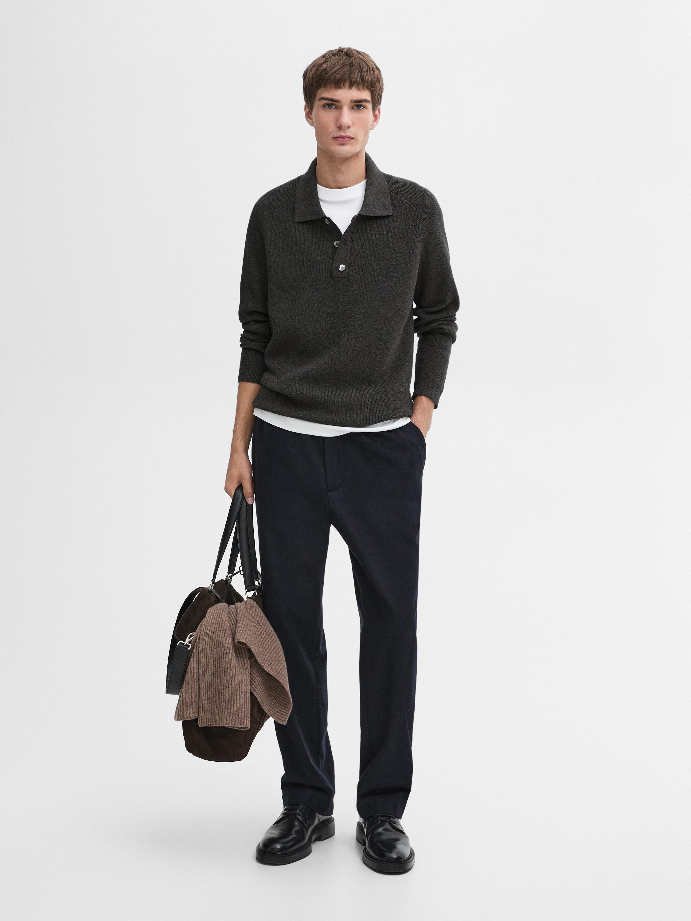 Ribbed knit polo collar sweater Massimo Dutti