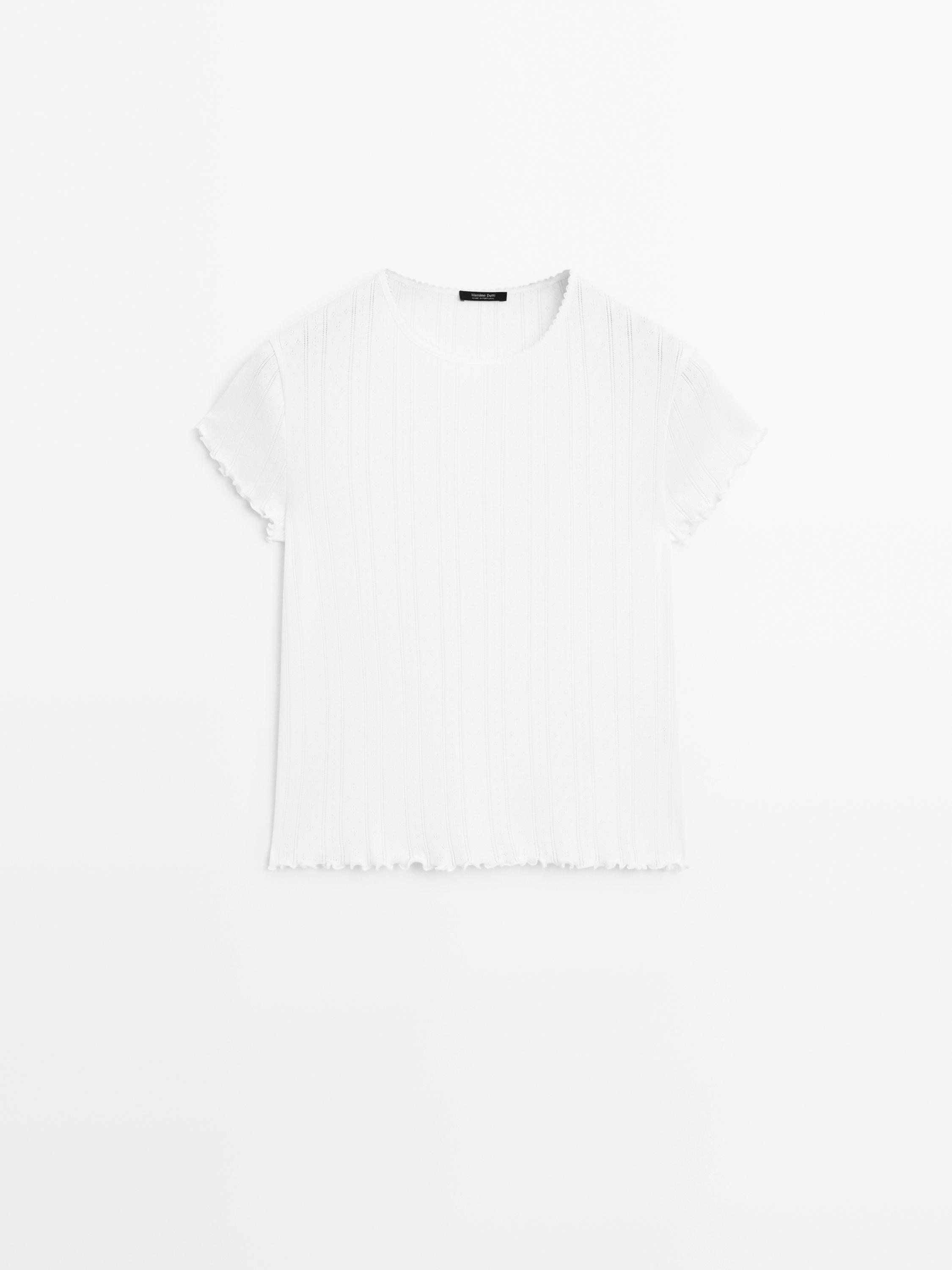 Pointelle openwork cotton T-shirt Massimo Dutti