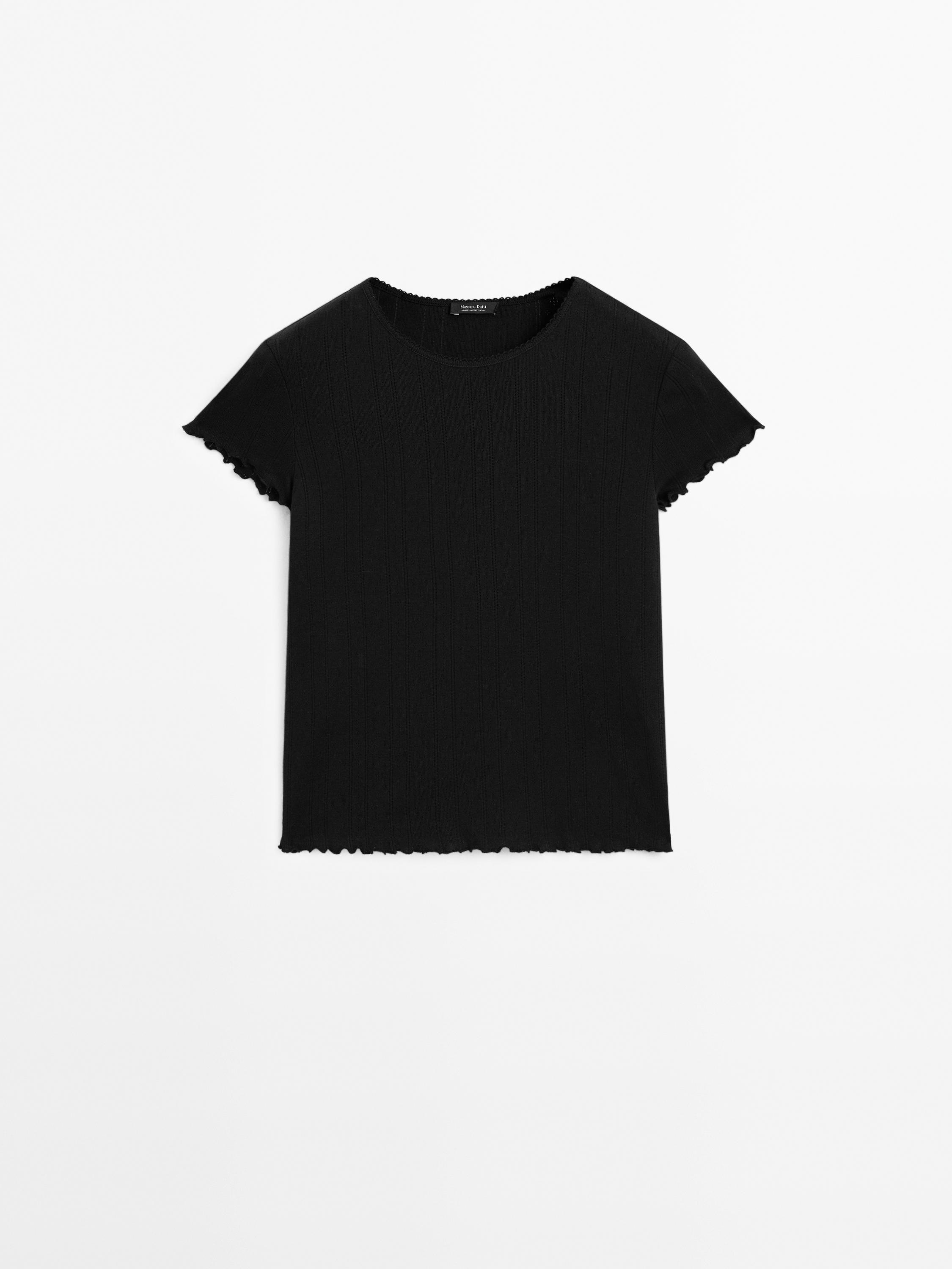 Pointelle openwork cotton T-shirt Massimo Dutti